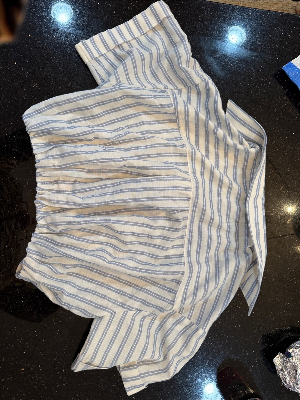 MABLE Blue White Striped 2 Piece Crop Top Wide Leg Pants Set S - Picture 12 of 16